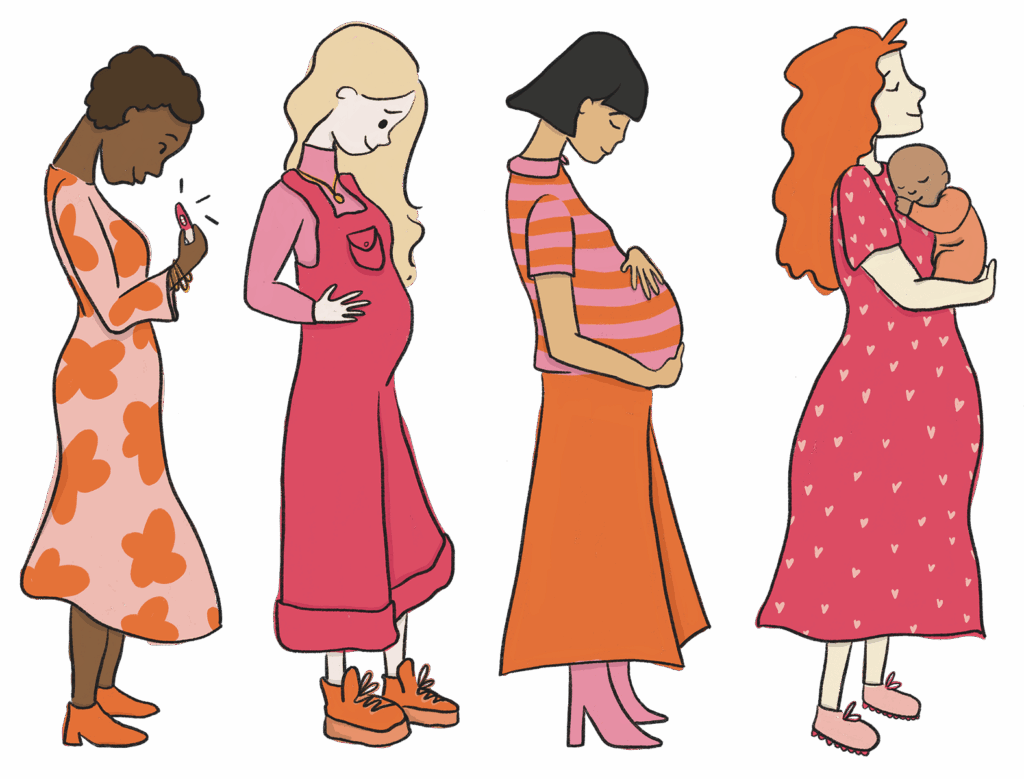 Verschillende zwangere vrouwen op een rij